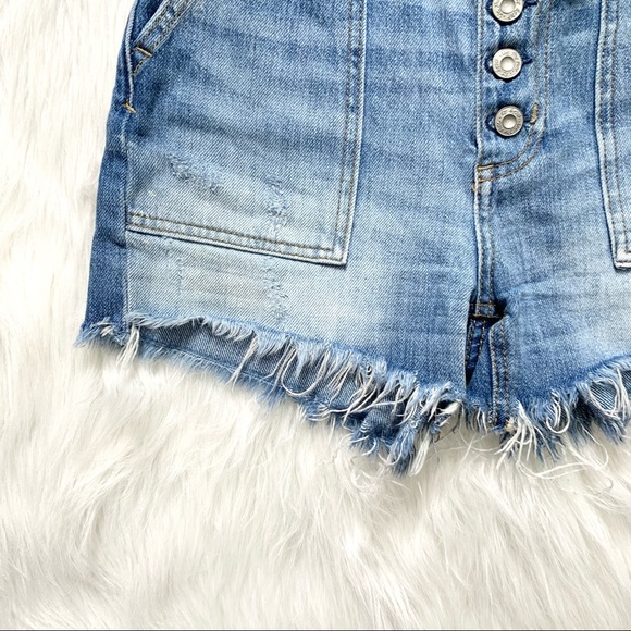 SOLD-Free People Fringe Buttonfly Cutoff Carpenter Shorts - Picture 8 of 11